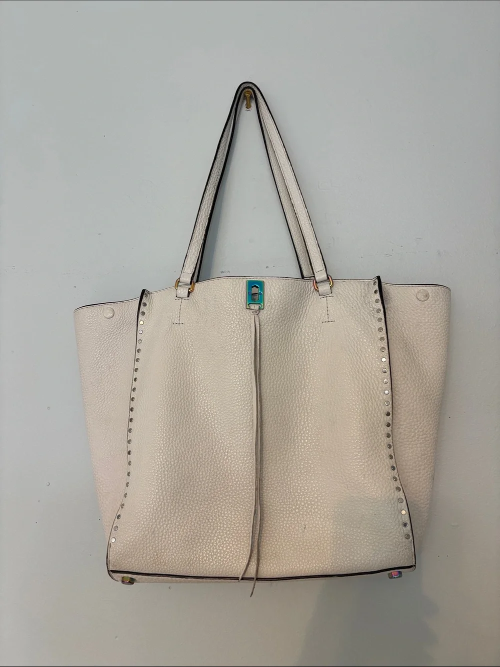 White Pebbled Leather Tote Shoulder Bag